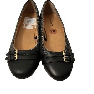 White Mt Womens Sweden Black Flat tweed Shoes Size 8 M NWT